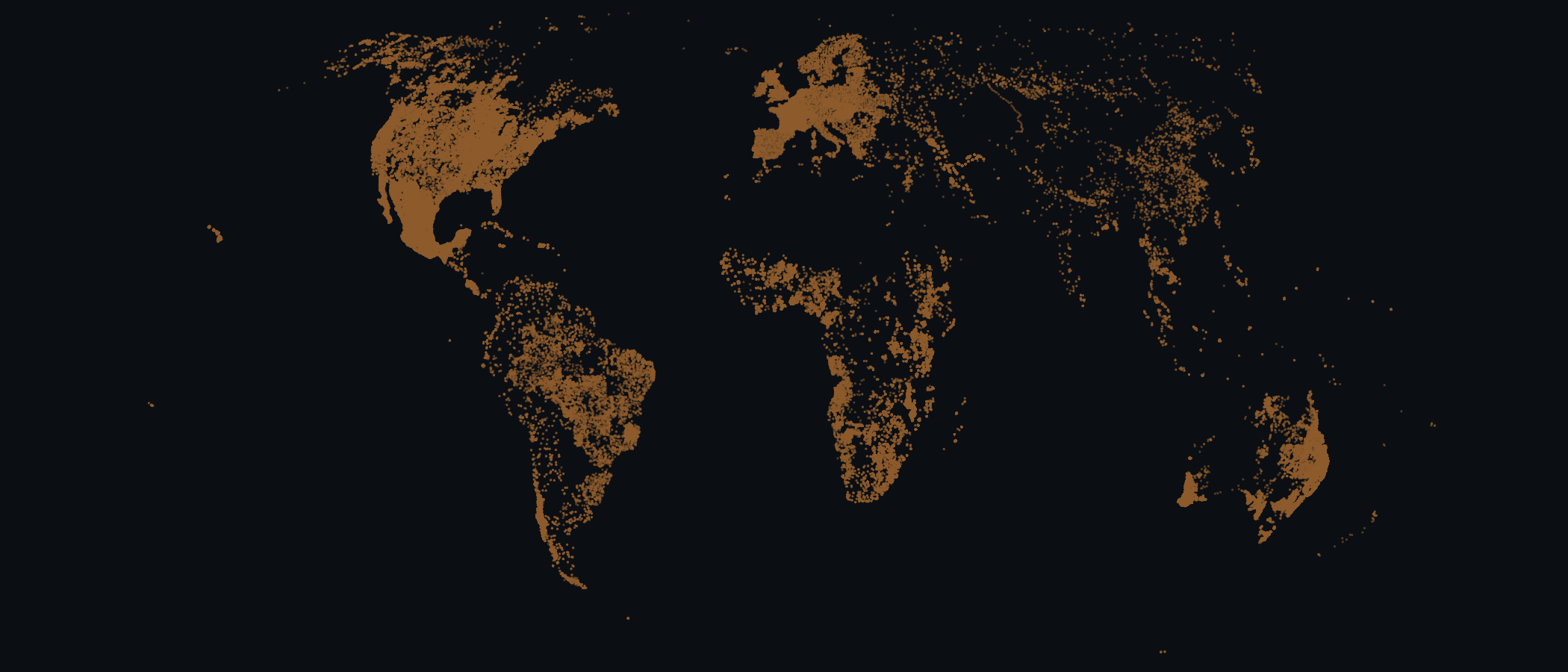 228,090 WoSIS soil profile locations worldwide on the Equal Earth projection, drawn by TerraServe as one WMS image